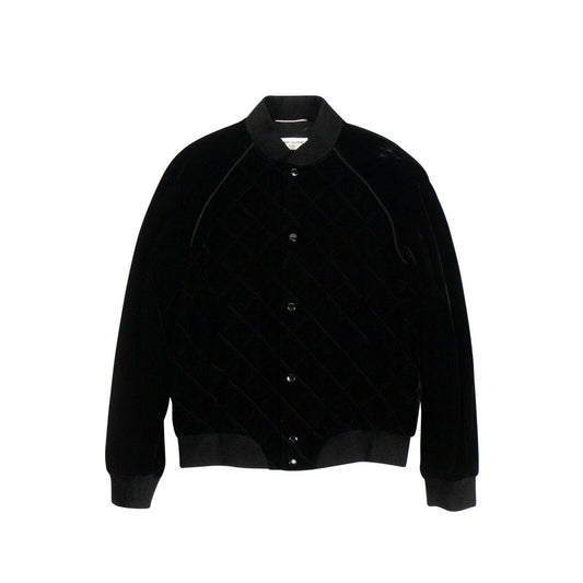 Velvet Quilted Bomber Jacket - Black