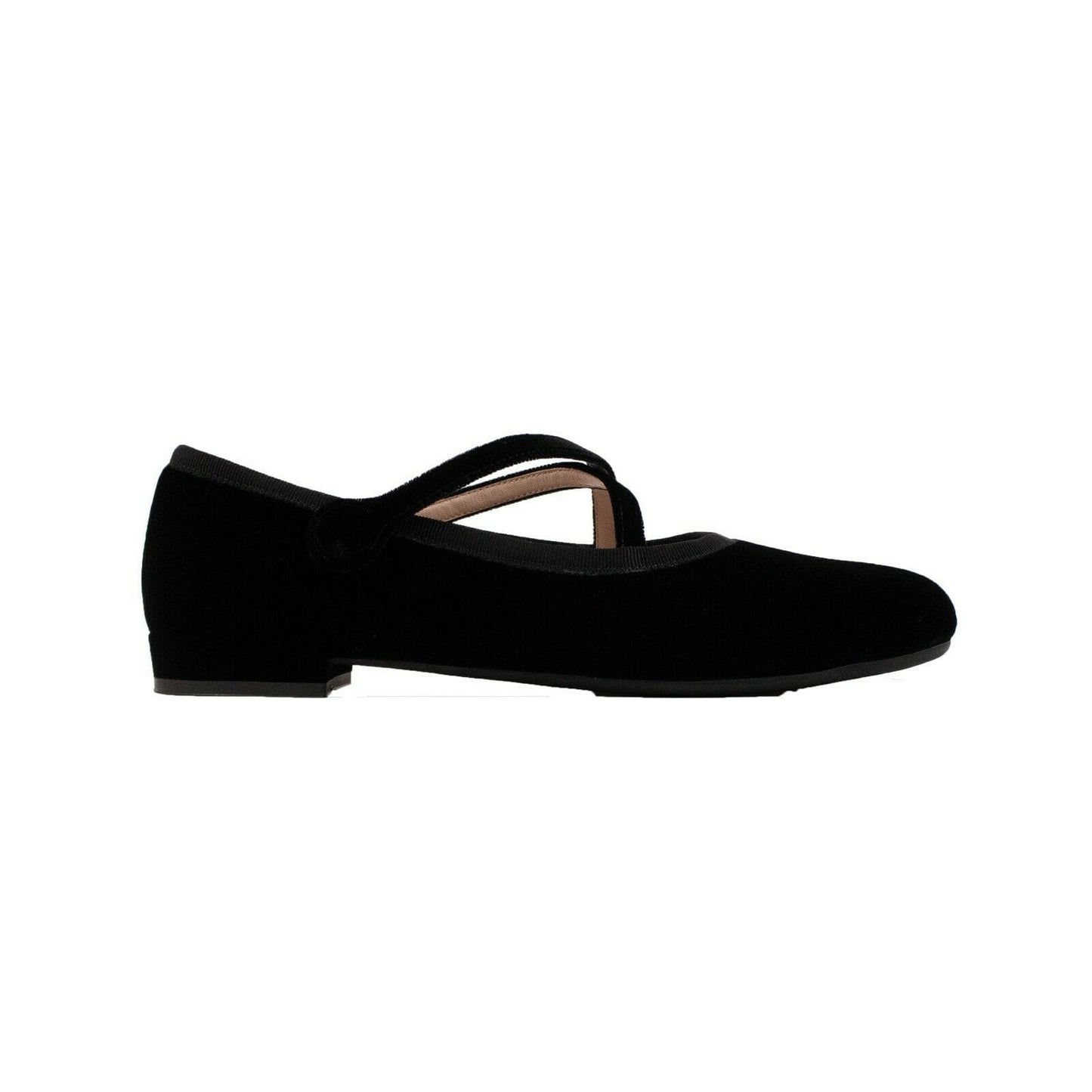 Velvet Cross Strap Ballerina Flats - Black