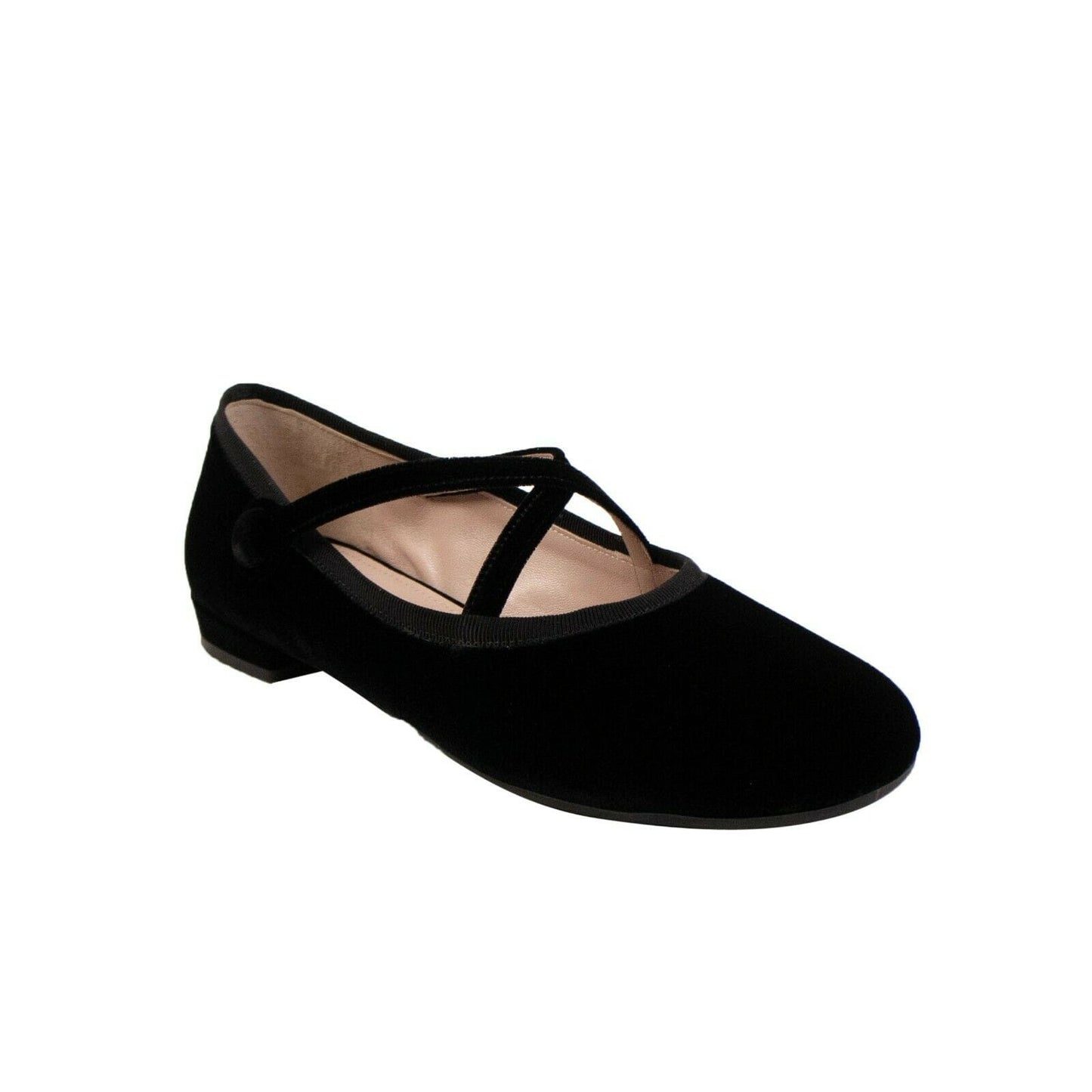 Velvet Cross Strap Ballerina Flats - Black