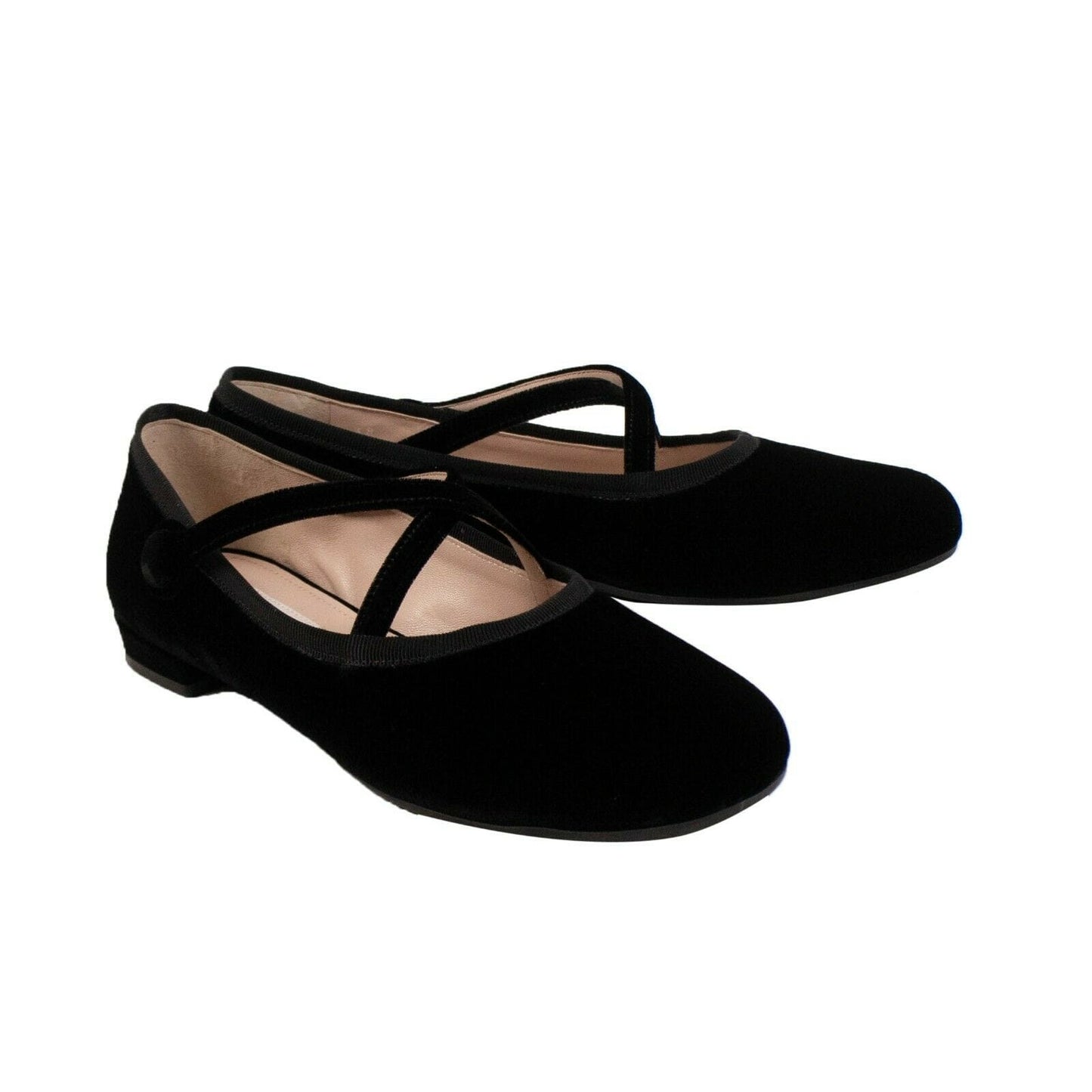 Velvet Cross Strap Ballerina Flats - Black