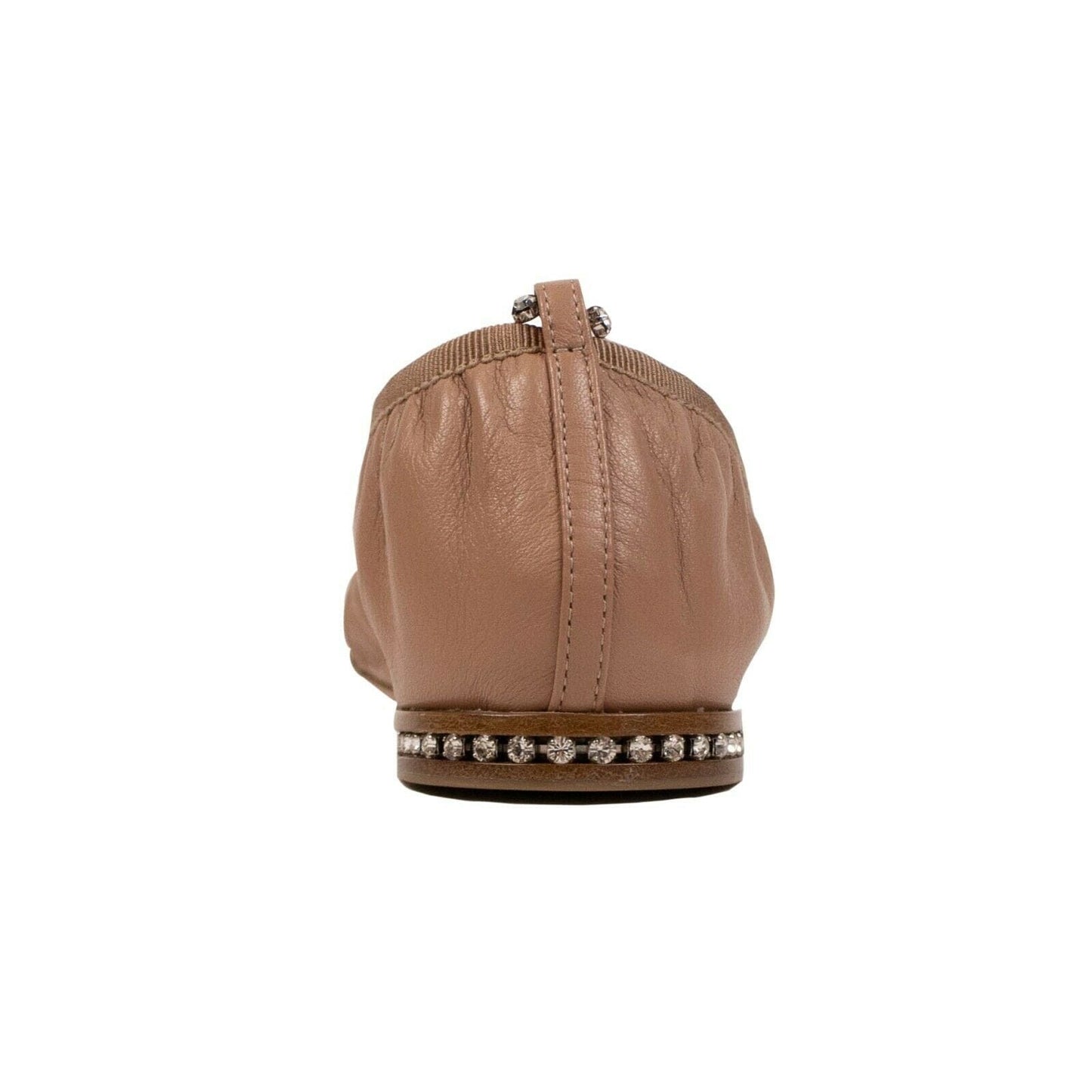 Leather Crystal Strap Ballerina Shoes - Beige Nude
