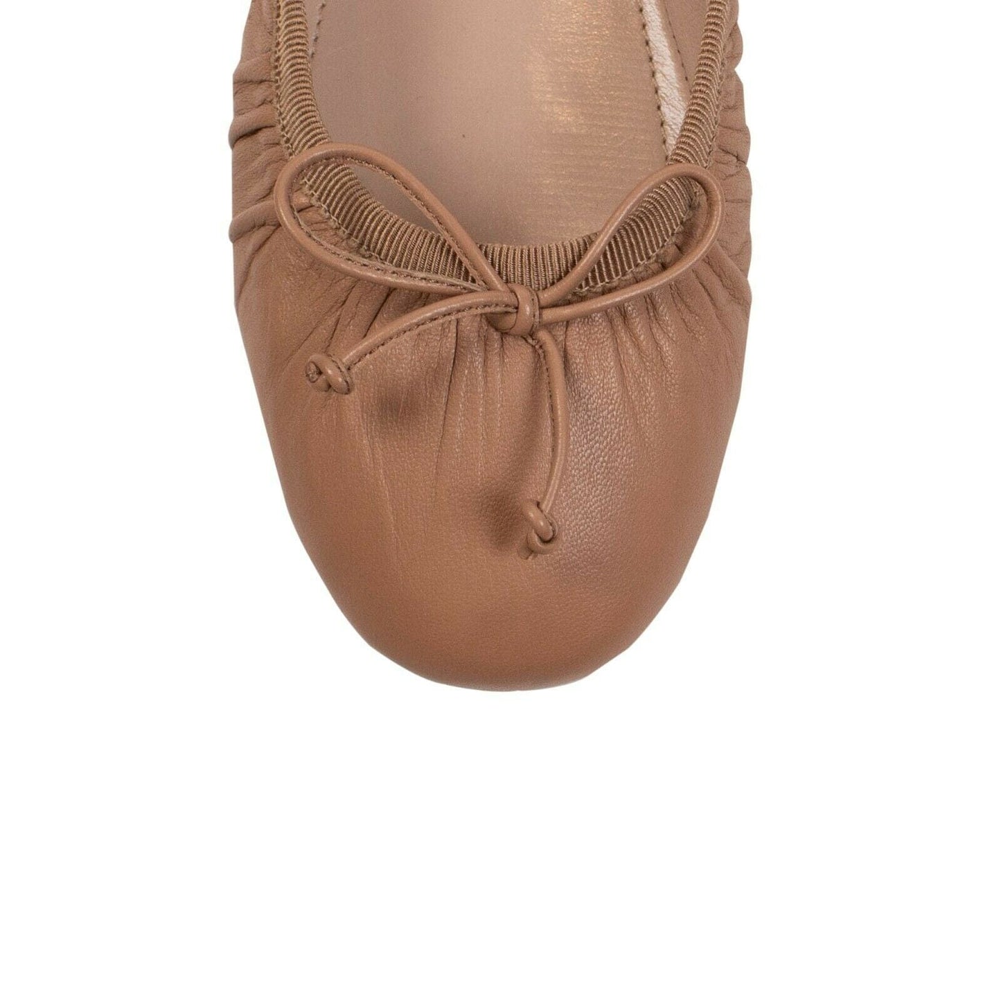 Leather Crystal Strap Ballerina Shoes - Beige Nude