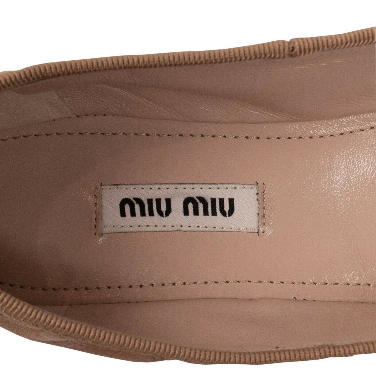 Leather Crystal Strap Ballerina Shoes - Beige Nude