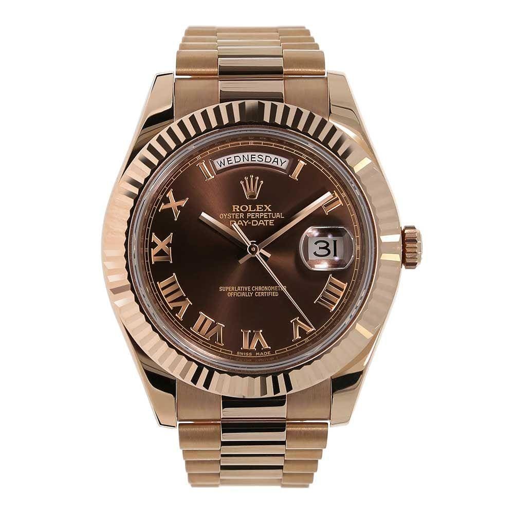 Rolex Day-Date II, Rose Gold Chocolate Roman Dial 41MM Watch 218235