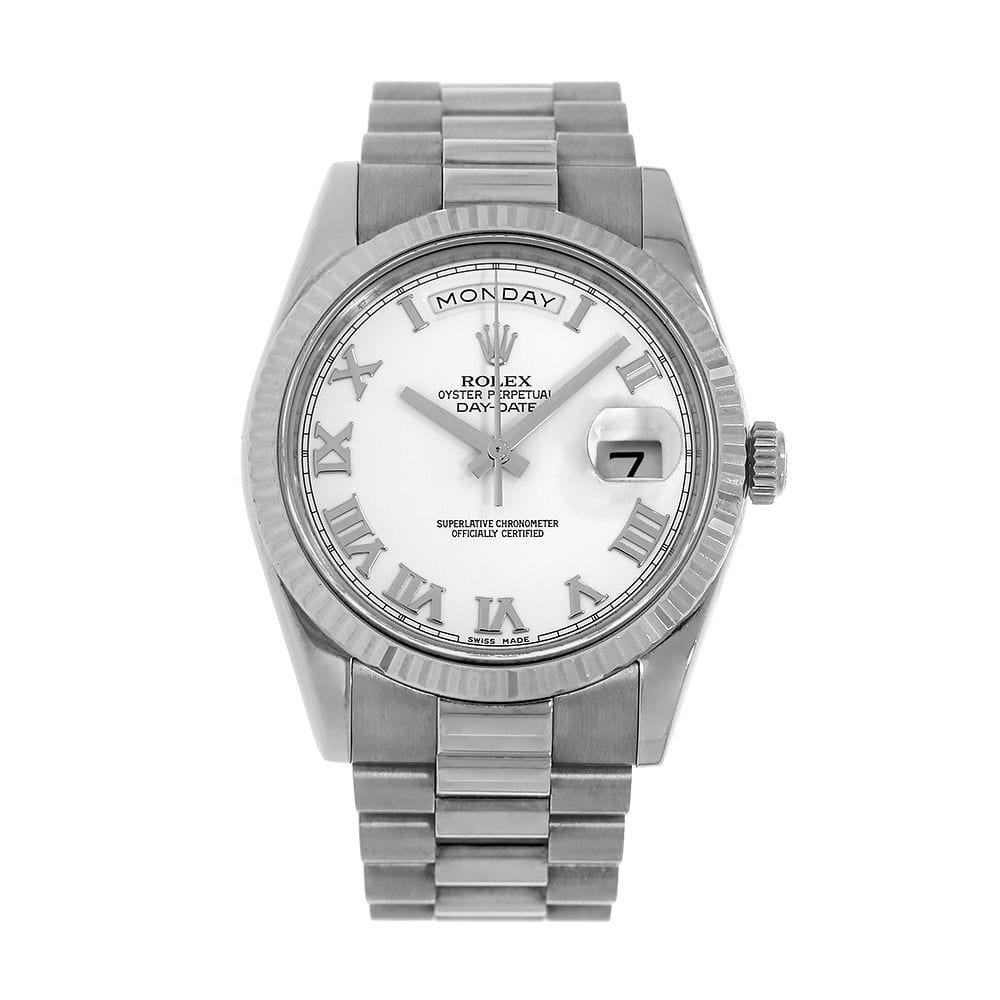 Rolex Day-Date II, White Gold Roman Silver Dial 41MM Watch 218239(PRE-OWNED)