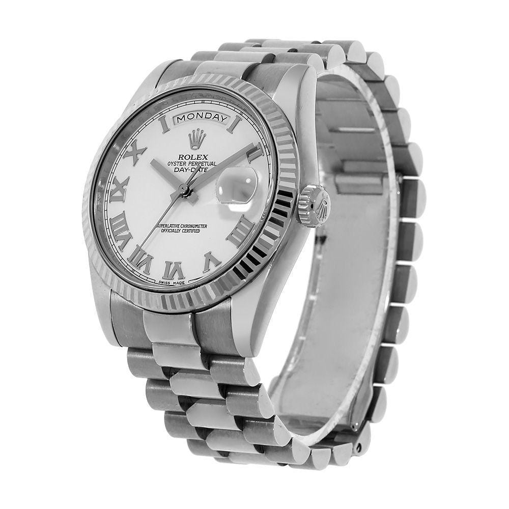 Rolex Day-Date II, White Gold Roman Silver Dial 41MM Watch 218239(PRE-OWNED)